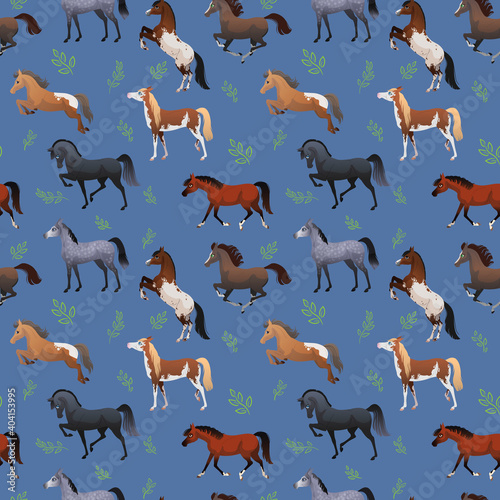 Printable background with horses. Seamless pattern
