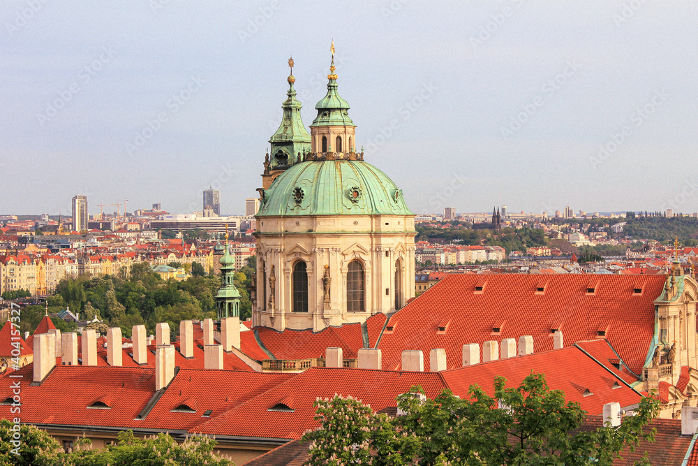 Towers of the Church of Saint Nicholas in Malá Strana at Prague.