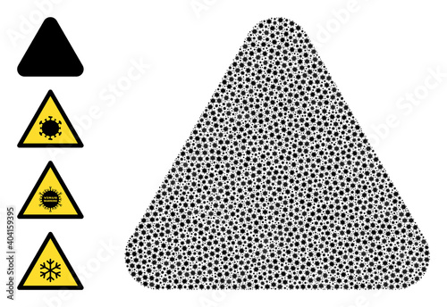Vector rounded triangle icon covid mosaic. Rounded triangle mosaic is designed from little covid pathogen icons. Image is constructed for hospital projects.