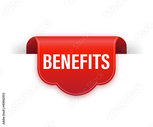 Benefits red ribbon isolated on white background. Vector illustration. Flat style illustartion.