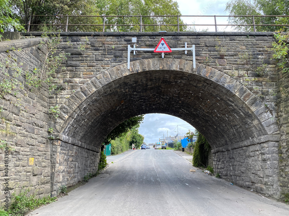 Victorian stone railway bridge on, Barnard Road in, Bradford, Yorkshire, UK
