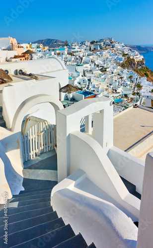 Steep stairs of Fira town in Santorini