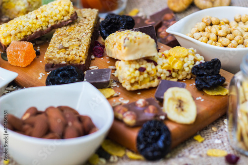 Granola bars with healthy nuts and dried fruits