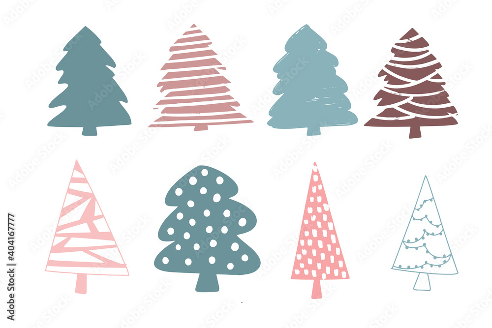 Obraz premium Set of hand drawn Christmas trees. Christmas tree doodles silhouettes set.