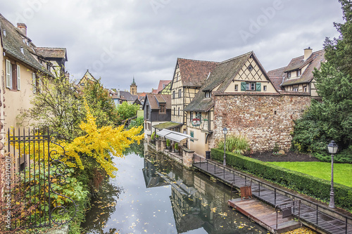 Petite Venice - water canal and traditional half-timbered houses in Colmar old town. Colmar is a charming town in Alsace, France.