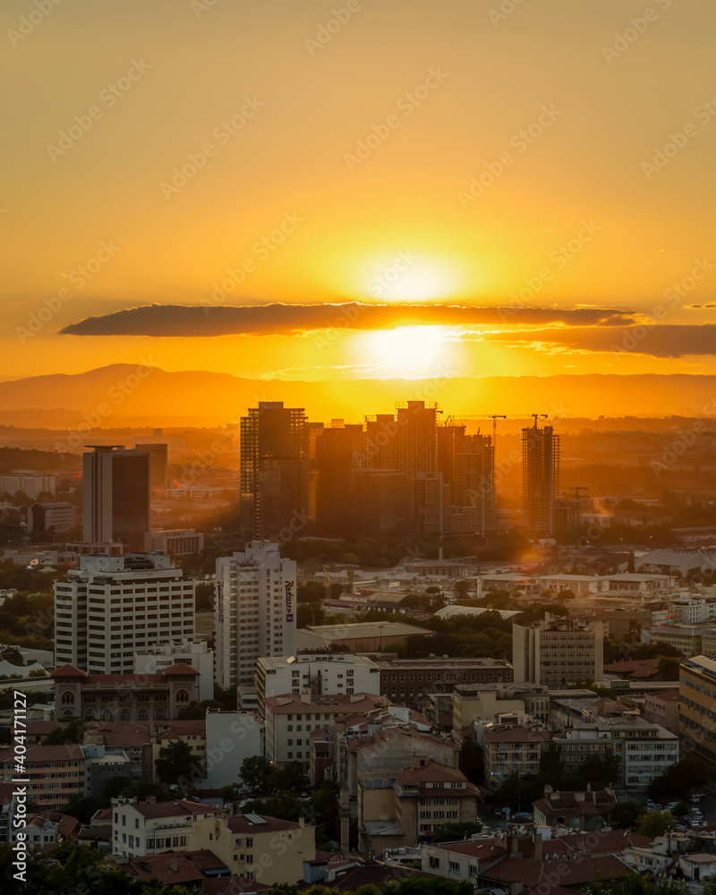 Fototapeta premium Ankara, Turkey-September 9 2020: .Buildings under construction at sunset.
