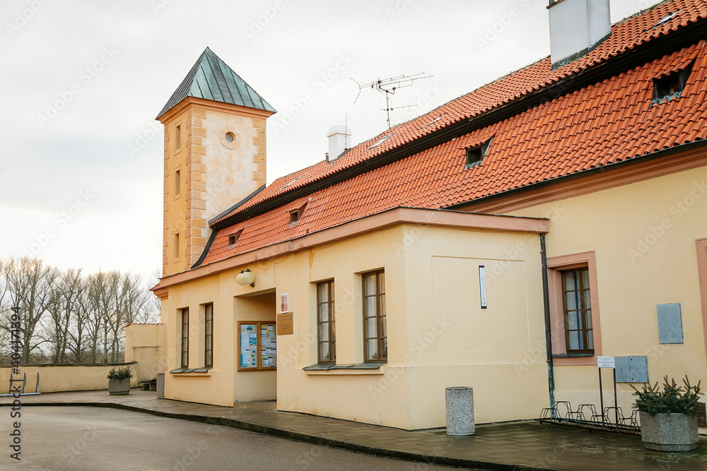 Podebrady Castle at River Labe, view from inner courtyard side, small tower, historical spa town, Podebrady, Central Bohemia, Czech Republic