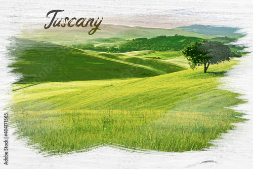 Green fields and lonely tre...