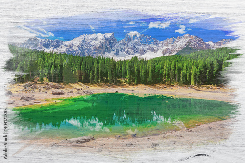 Turquoise Carezza lake in D...