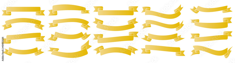set of yellow vintage ribbon banner labels on white background	
