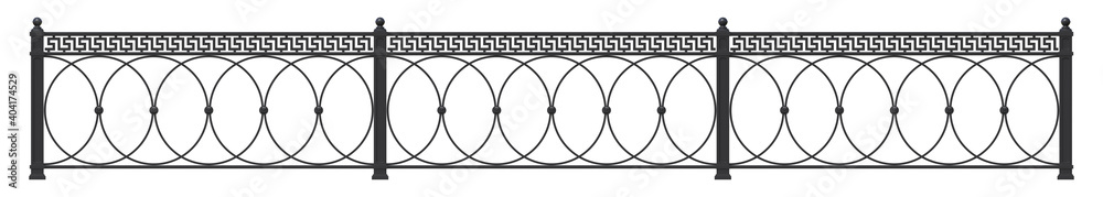 Wrought iron railing. Meander. Vintage. 3D render for project. Isolated. White background.