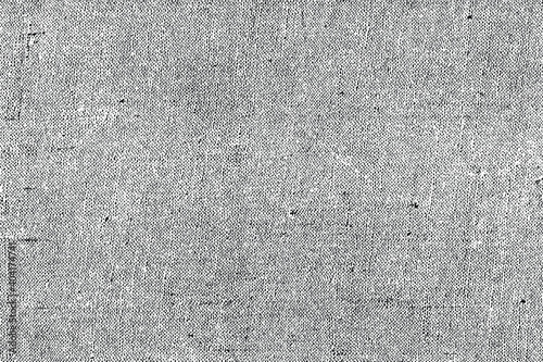 Grunge texture of old distressed fabric. Monochrome natural close-up background of coarse textile with spots, noise and grit. Overlay template. Vector illustration