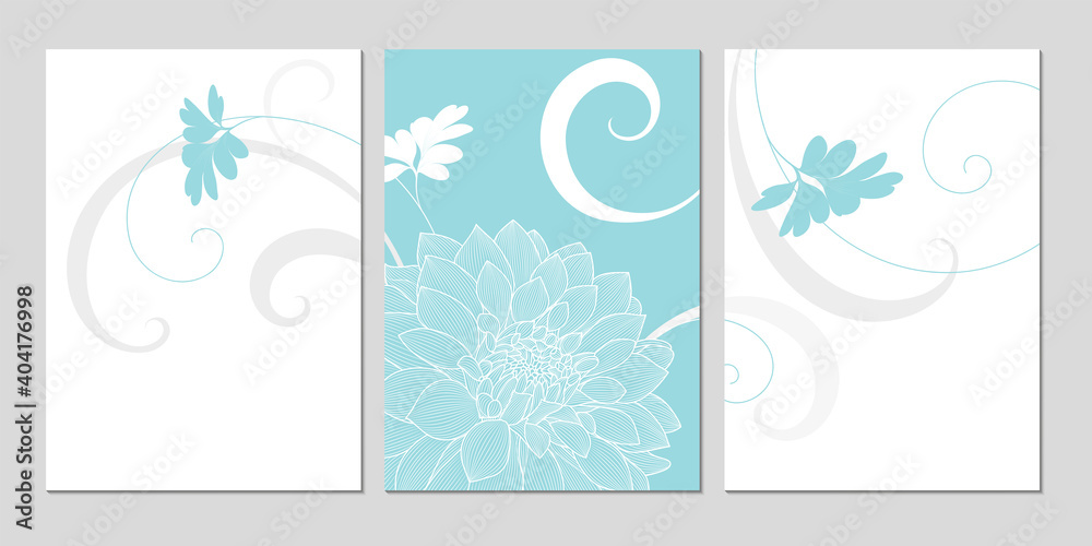Hand-drawing floral background with flower dahlias. Stylish greeting card.