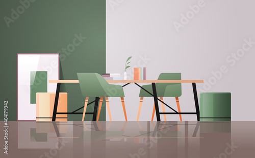 empty coworking center modern office room interior creative open space with furniture horizontal vector illustration