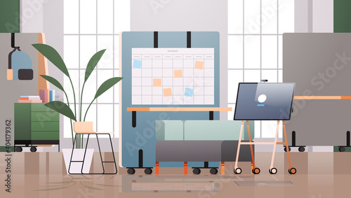 empty coworking center modern office room interior open space with furniture horizontal vector illustration