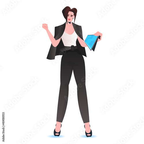 businesswoman wearing mask to prevent coronavirus pandemic successful business woman leader using tablet pc full length vector illustration