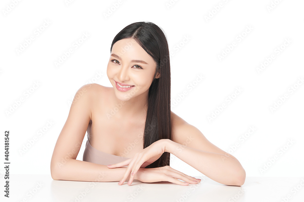 Beautiful Young asian Woman with Clean Fresh Skin, on Pink background, Face care, Facial treatment. Cosmetology, beauty and spa. Asian women portrait Beautiful Young asian Woman with Clean Fresh Skin, on Pink background, Face care, Facial treatment. Cosmetology, beauty and spa. Asian women portrait