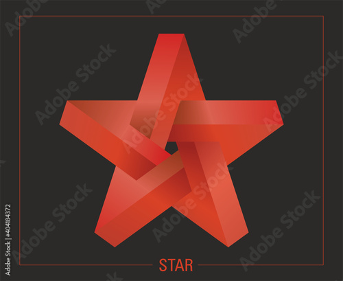 Red threedimensional pentagon star. Vector illustration. EPS10.