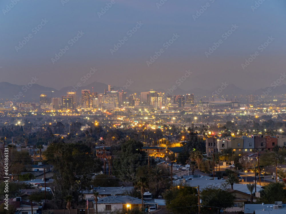 Twilight high angle view of some cityscape from south mountain