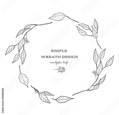 hand drawn botanical frame, minimal design wreath, eucalyptus leafs,