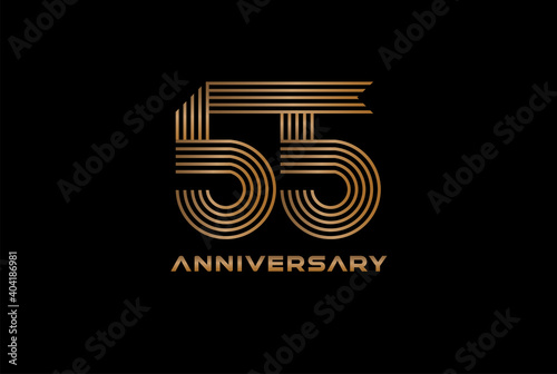 Abstract Number 55 Gold Logo, Number 55 monogram line style can be used for birthday and business logo templates, flat design logo, vector illustration 