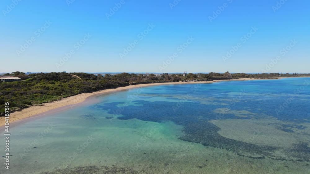 Aerial view of Point Peron and Shoalwater Bay with rocky limestone formations and seagrass. Aerial view of Point Peron and Shoalwater Bay with rocky limestone formations and seagrass.
