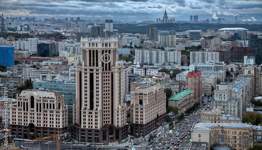 View of the south-western districts of Moscow from the area of Paveletsky railway station square
