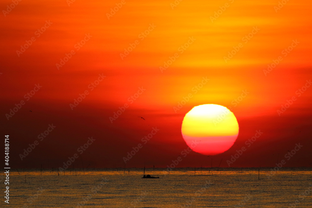 Bright big sun on the sea, Nature background