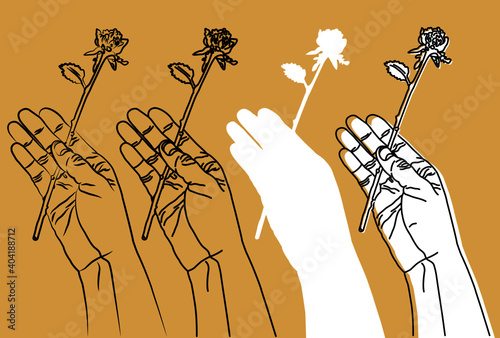 一輪の薔薇を持った手のイラスト【4つのバリエーション】
