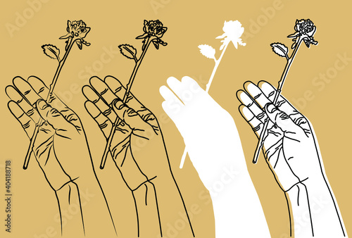 一輪の薔薇を持った手のイラスト【4つのバリエーション】