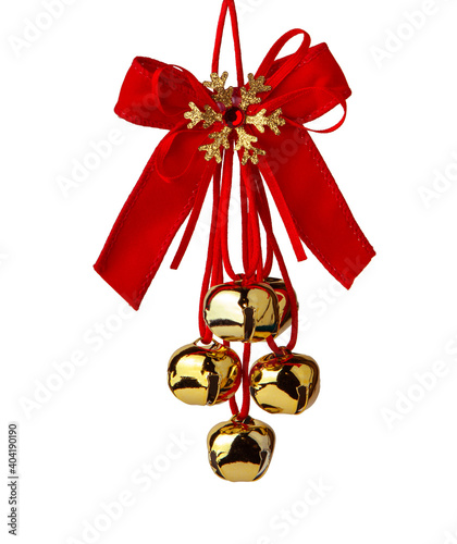 Christmas bells with red bow on white background
