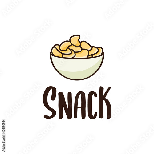 Snack logo design with a cassava chip icon in a bowl