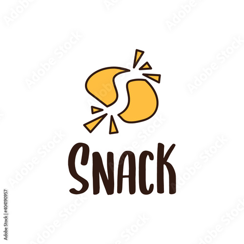 snack logo design with cassava chips icon and letter S initials