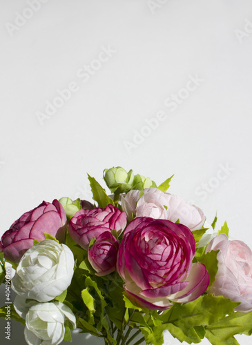 Silk flower style Cabbage Roses Bouquets isolated white background.