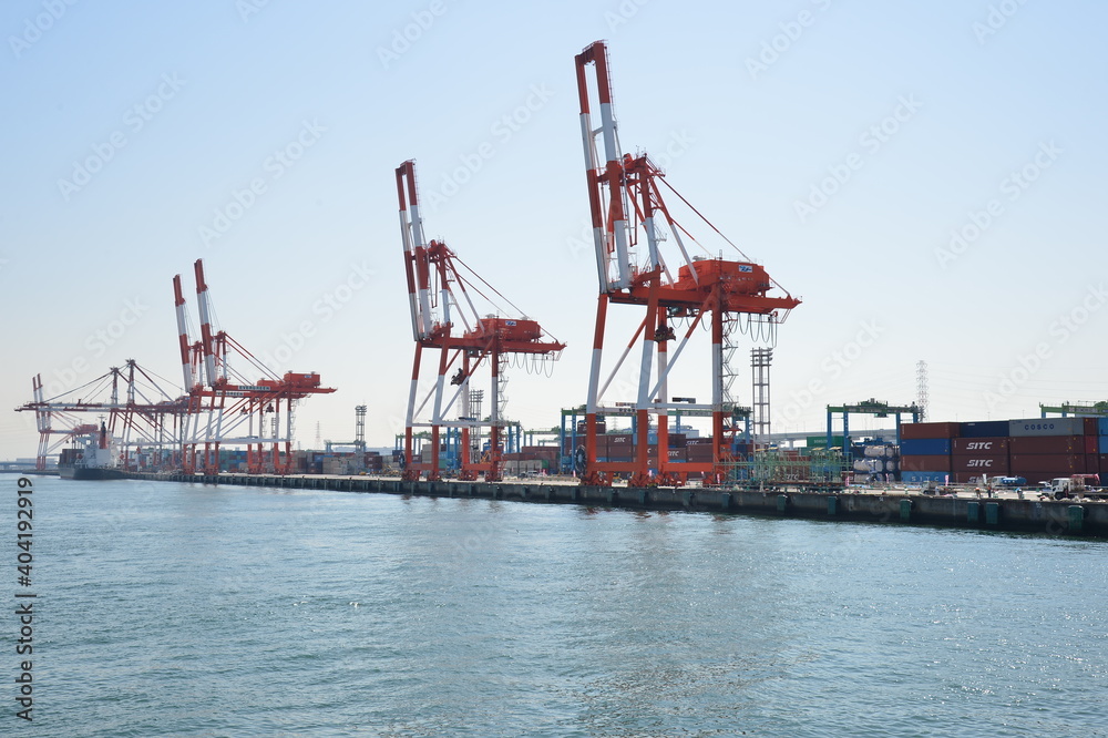 Cranes port in in Osaka bay, Japan 