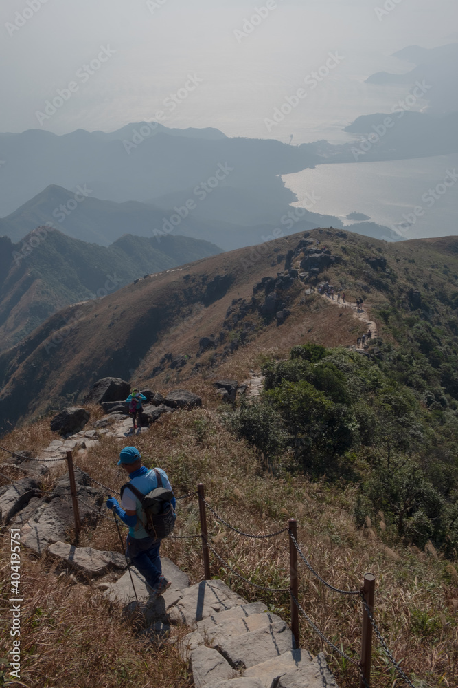 Hiking from the top of Lantau peak 