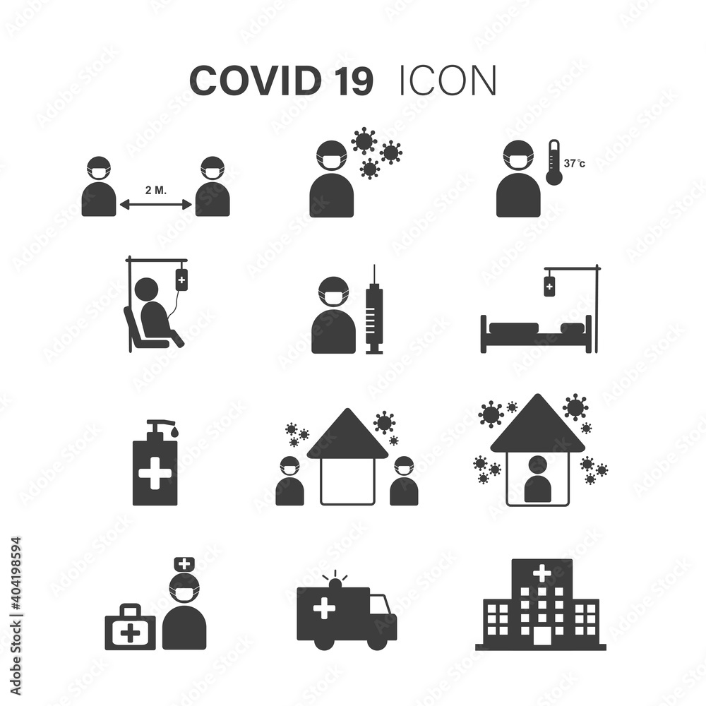 Simple set of Coronavirus safety related vector black icons on white background. Covid-19 and Protect icons set. Simple set of Coronavirus safety related vector black icons on white background. Covid-19 and Protect icons set.