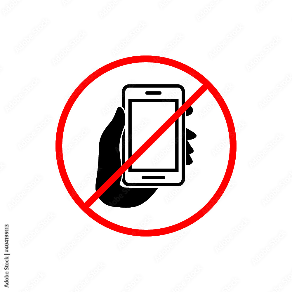 Sign stop no phone. Silhouette of hand with phone icon isolated on white background Sign stop no phone. Silhouette of hand with phone icon isolated on white background