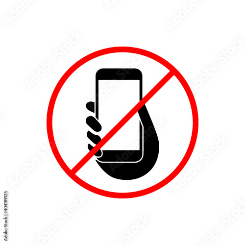 Sign stop no phone. Silhouette of hand with phone icon isolated on white background