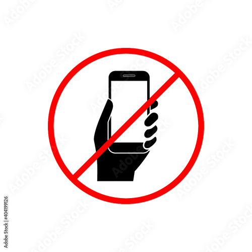 Sign stop no phone. Silhouette of hand with phone icon isolated on white background