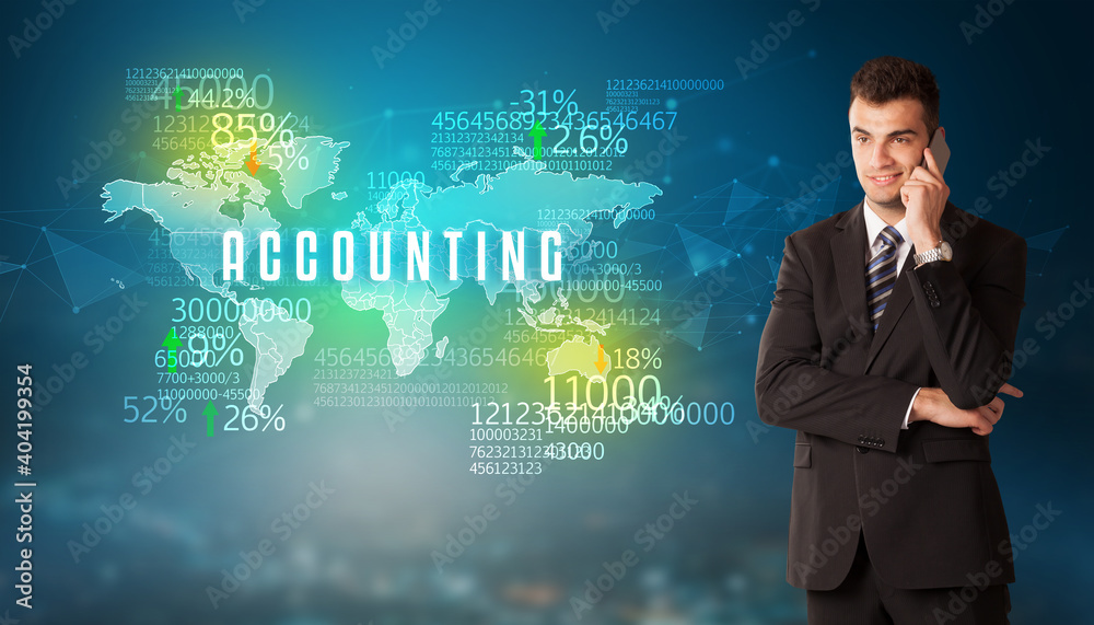Businessman in front of a decision with ACCOUNTING inscription, business concept Businessman in front of a decision with ACCOUNTING inscription, business concept