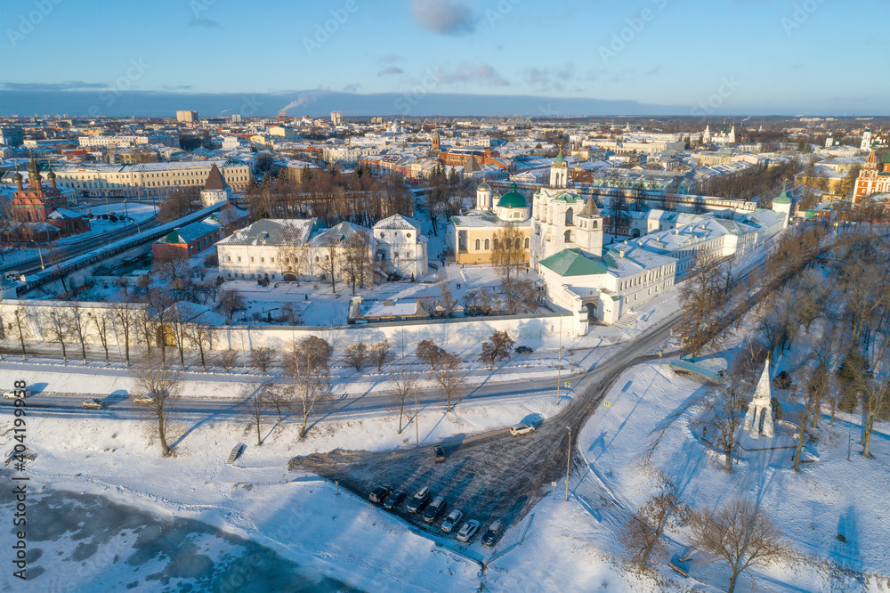 Transfiguration Monastery in January (aerial photography). Yaroslavl, Golden Ring of Russia
