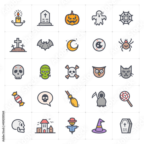 Icon set - Halloween icon outline stroke with color vector illustration on white background © ctrlaplus