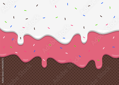 Ice Cream Melted on Chocolate Wafer Background milk cream melt