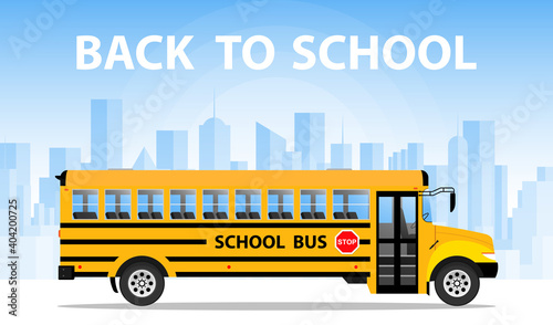 School Bus Side view City Landscape Back to school Illustration