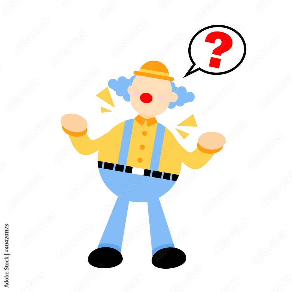 happy clown and question red sign cartoon doodle vector illustration flat design style