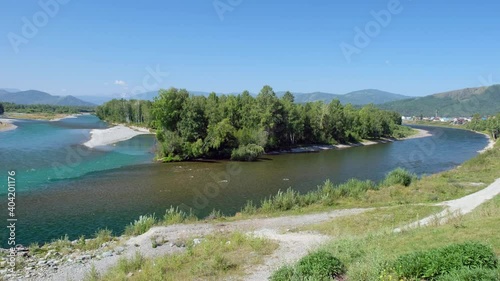 Video of Altai natural landscape on the place of confluence of the Katun and Koksa rivers. photo