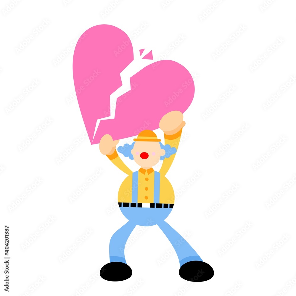 vector illustration clown stress heart break love flat design cartoon style