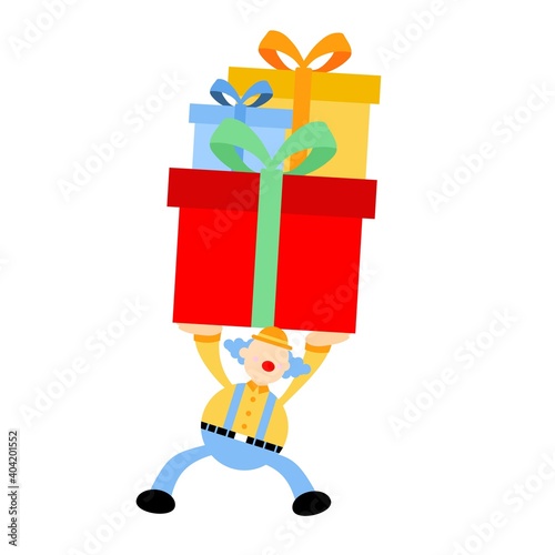 cartoon happy clown and big gift box doodle vector illustration flat design style © Ard Work