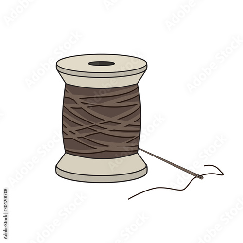 Spool of thread and needle with thread isolated on white background.